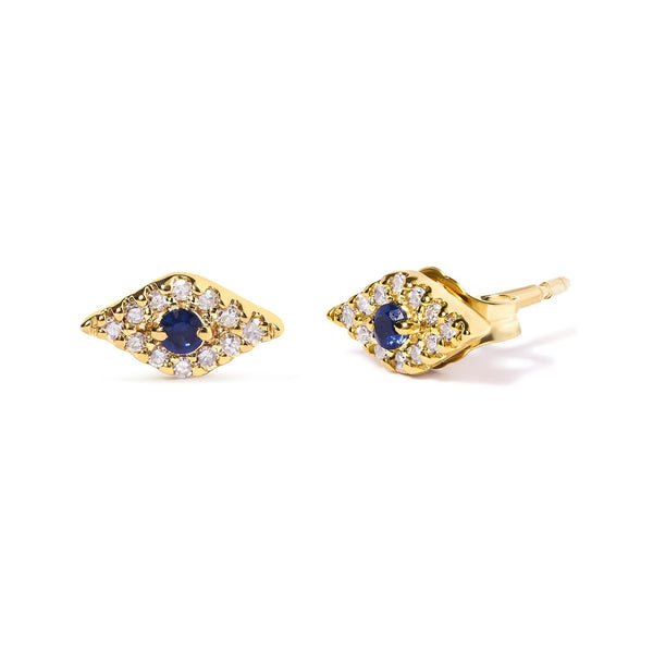 Blue Sapphire and Diamond Accent Evil Eye Stud Earrings in 10K Yellow Gold, photo 2