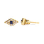 Aretes de botón de mal de ojo con zafiro azul y detalles de diamante en oro amarillo de 10K, foto 4
