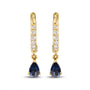 Aretes de aro Huggie colgantes con zafiro azul de talla pera y diamantes de 1/10 ct. p.t. en oro amarillo de 10K, foto 2