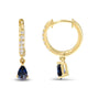 Aretes de aro Huggie colgantes con zafiro azul de talla pera y diamantes de 1/10 ct. p.t. en oro amarillo de 10K, foto 4