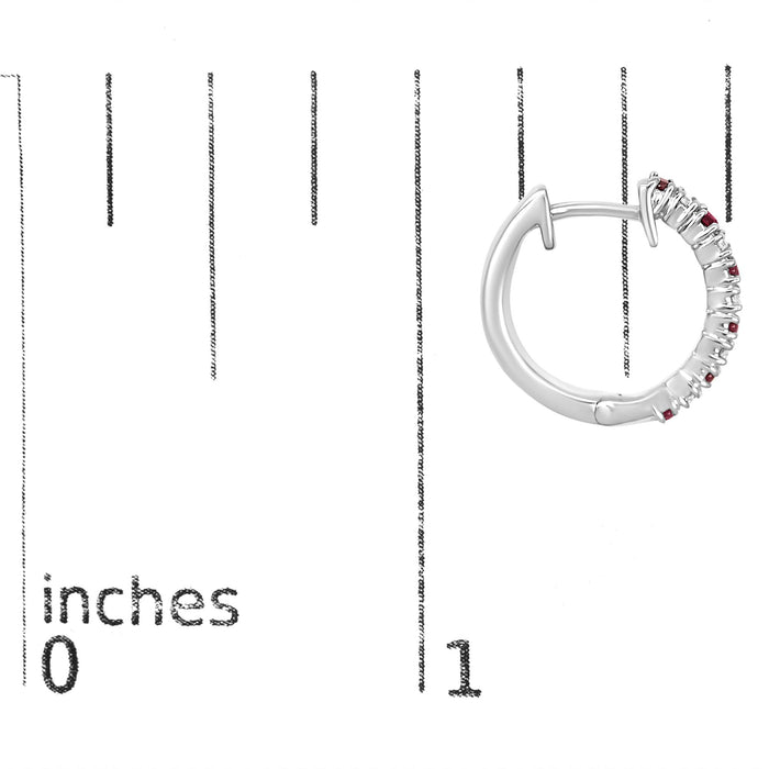 Alternating Diamond and Red Ruby Huggy Hoop Earrings in 10K Gold, photo 10