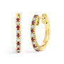 Alternating Diamond and Red Ruby Huggy Hoop Earrings in 10K Gold, photo 1