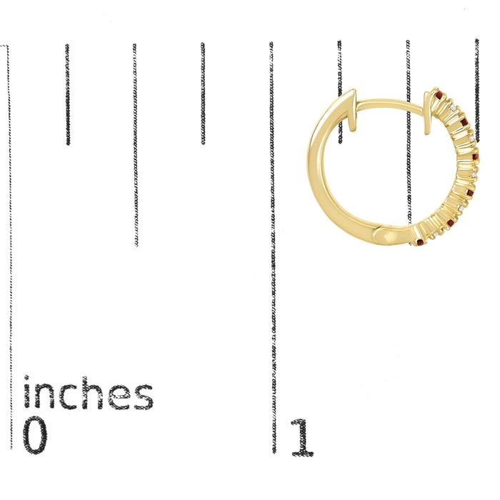 Alternating Diamond and Red Ruby Huggy Hoop Earrings in 10K Gold, photo 9
