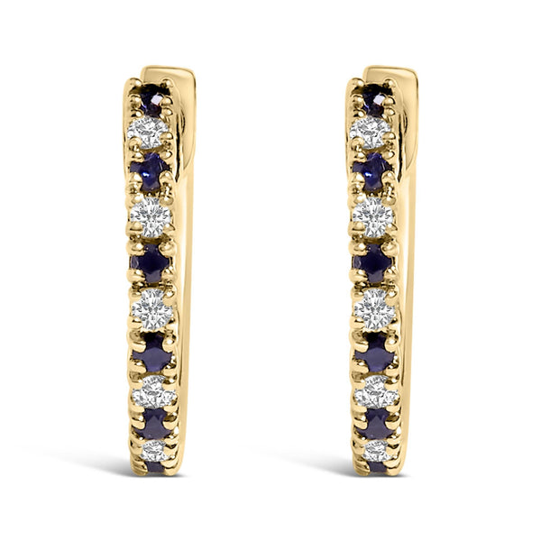 1/10 Ct. T.W. Alternating Blue Sapphire Diamond Huggy Hoop Earrings in 10K Yellow Gold, photo 2
