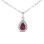 6x4 Pear Red Ruby and Diamond Halo Pendant Necklace in 14K White Gold, photo 2