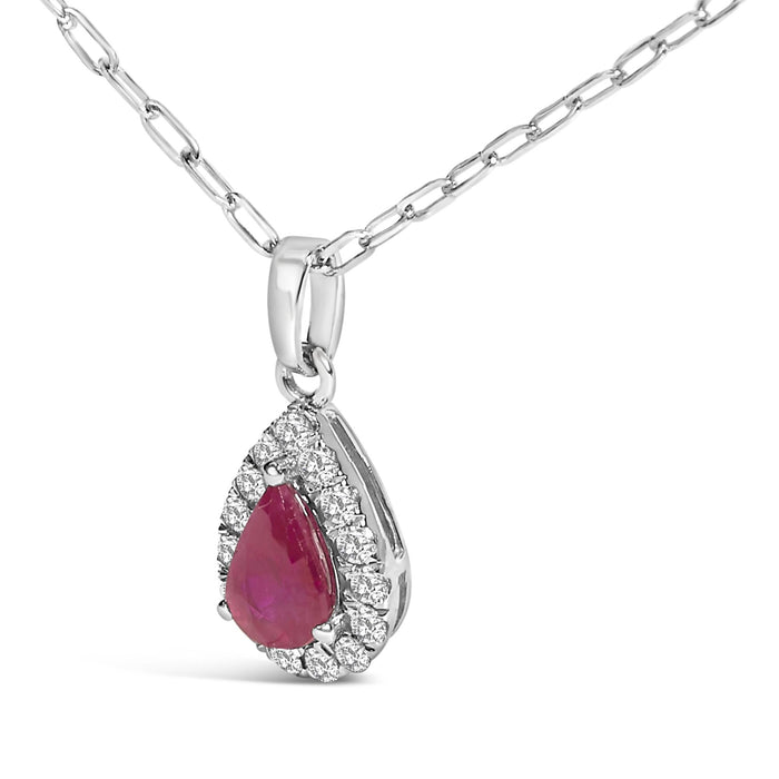 6x4 Pear Red Ruby and Diamond Halo Pendant Necklace in 14K White Gold, photo 4