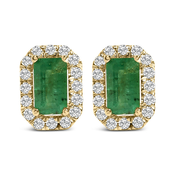 1/8 Ct. T.W. Green Emerald and Diamond Halo Octagonal-Shaped Stud Earrings in 14K Yellow Gold, photo 1