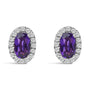 Aretes de botón de halo con piedra natal talla ovalada de 5x3mm y diamantes en oro blanco de 10K, foto 11