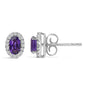 Aretes de botón de halo con piedra natal talla ovalada de 5x3mm y diamantes en oro blanco de 10K, foto 44