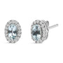 Aretes de botón de halo con piedra natal talla ovalada de 5x3mm y diamantes en oro blanco de 10K, foto 21