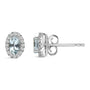 Aretes de botón de halo con piedra natal talla ovalada de 5x3mm y diamantes en oro blanco de 10K, foto 43