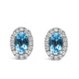 Aretes de botón de halo con piedra natal talla ovalada de 5x3mm y diamantes en oro blanco de 10K, foto 9