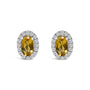 Aretes de botón de halo con piedra natal talla ovalada de 5x3mm y diamantes en oro blanco de 10K, foto 8