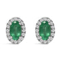 Aretes de botón de halo con piedra natal talla ovalada de 5x3mm y diamantes en oro blanco de 10K, foto 7
