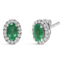 Aretes de botón de halo con piedra natal talla ovalada de 5x3mm y diamantes en oro blanco de 10K, foto 18