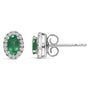 Aretes de botón de halo con piedra natal talla ovalada de 5x3mm y diamantes en oro blanco de 10K, foto 40