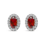 Aretes de botón de halo con piedra natal talla ovalada de 5x3mm y diamantes en oro blanco de 10K, foto 6