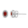 Aretes de botón de halo con piedra natal talla ovalada de 5x3mm y diamantes en oro blanco de 10K, foto 39