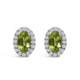Aretes de botón de halo con piedra natal talla ovalada de 5x3mm y diamantes en oro blanco de 10K, foto 5