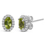 Aretes de botón de halo con piedra natal talla ovalada de 5x3mm y diamantes en oro blanco de 10K, foto 16