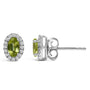 Aretes de botón de halo con piedra natal talla ovalada de 5x3mm y diamantes en oro blanco de 10K, foto 38