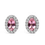 Aretes de botón de halo con piedra natal talla ovalada de 5x3mm y diamantes en oro blanco de 10K, foto 4