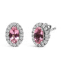 Aretes de botón de halo con piedra natal talla ovalada de 5x3mm y diamantes en oro blanco de 10K, foto 15