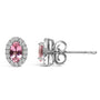 Aretes de botón de halo con piedra natal talla ovalada de 5x3mm y diamantes en oro blanco de 10K, foto 37