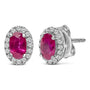 Aretes de botón de halo con piedra natal talla ovalada de 5x3mm y diamantes en oro blanco de 10K, foto 14