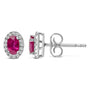 Aretes de botón de halo con piedra natal talla ovalada de 5x3mm y diamantes en oro blanco de 10K, foto 36