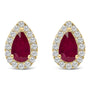1/7 Ct. T.W. 5x3mm Pear-Cut Ruby and Diamond Halo Stud Earrings in 10K Yellow Gold, photo 1