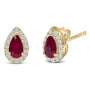 1/7 Ct. T.W. 5x3mm Pear-Cut Ruby and Diamond Halo Stud Earrings in 10K Yellow Gold, photo 2