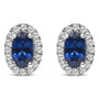 Aretes de botón de halo con piedra natal talla ovalada de 5x3mm y diamantes en oro blanco de 10K, foto 2