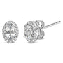 Aretes de botón de halo con piedra natal talla ovalada de 5x3mm y diamantes en oro blanco de 10K, foto 12