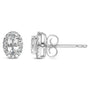 Aretes de botón de halo con piedra natal talla ovalada de 5x3mm y diamantes en oro blanco de 10K, foto 34