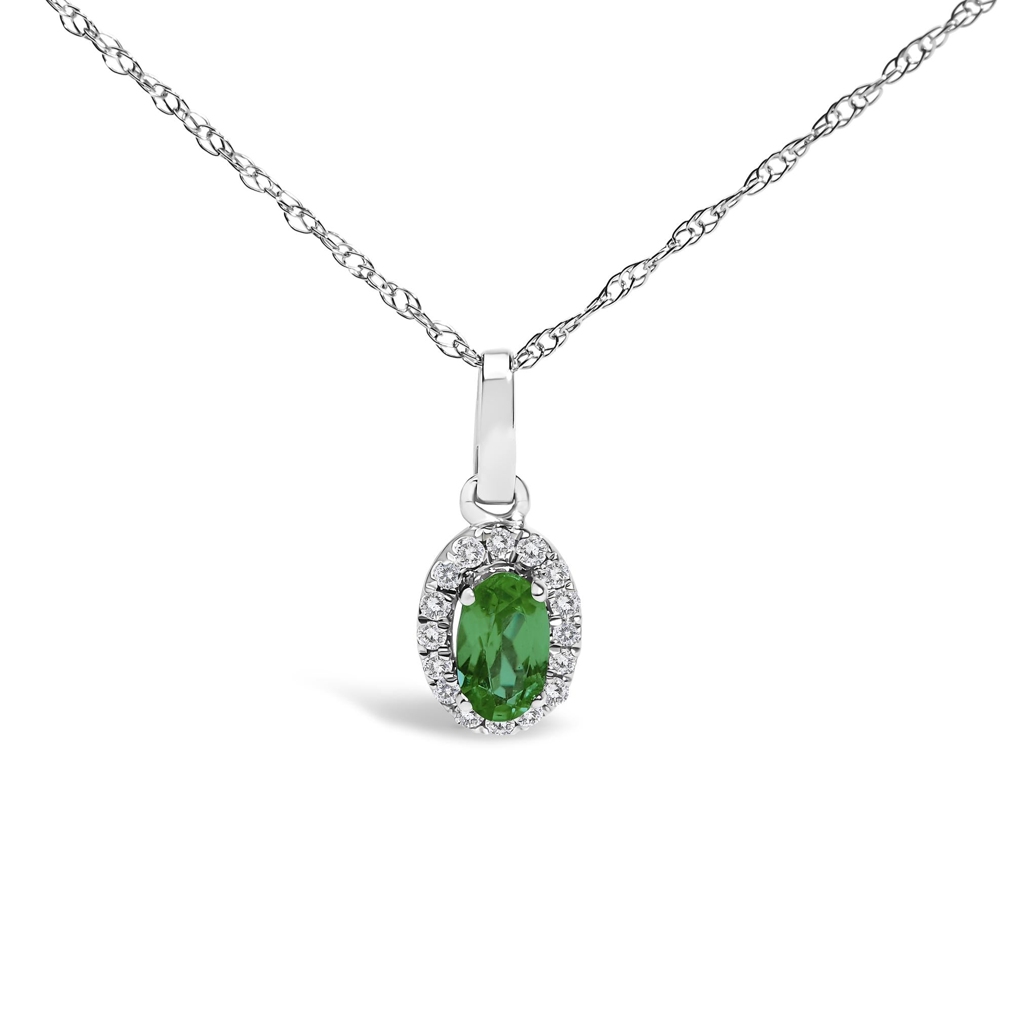 5x3mm Gemstone and Diamond Accent Halo Oval Shape Pendant Necklace in 10K White Gold, photo 4