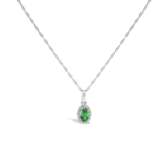5x3mm Gemstone and Diamond Accent Halo Oval Shape Pendant Necklace in 10K White Gold, photo 8