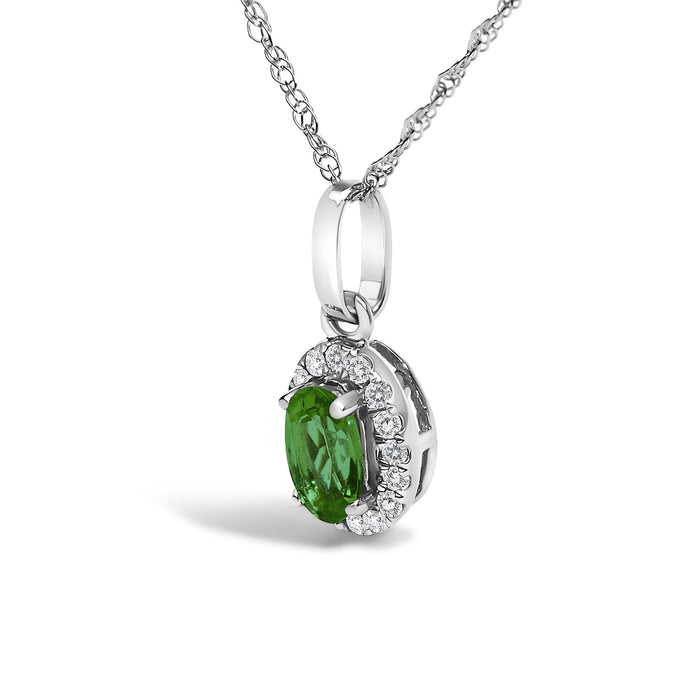 5x3mm Gemstone and Diamond Accent Halo Oval Shape Pendant Necklace in 10K White Gold, photo 16
