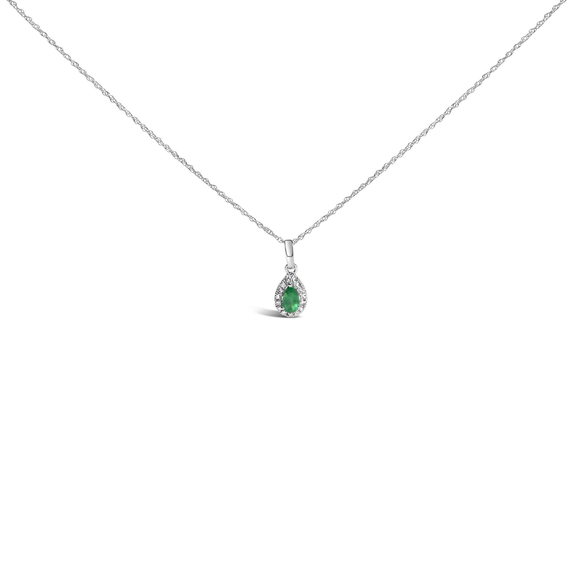 Collar con colgante de halo en forma de pera con gema de 5x3mm y detalle de diamante en oro blanco de 10K, foto 4