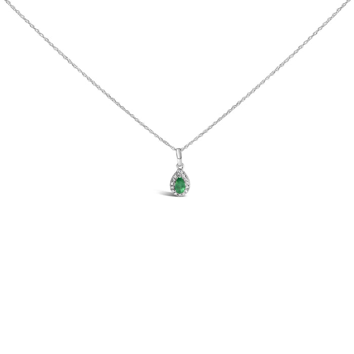 Collar con colgante de halo en forma de pera con gema de 5x3mm y detalle de diamante en oro blanco de 10K, foto 4