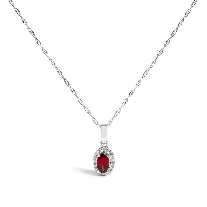 5x3mm Gemstone and Diamond Accent Halo Oval Shape Pendant Necklace in 10K White Gold, photo 3