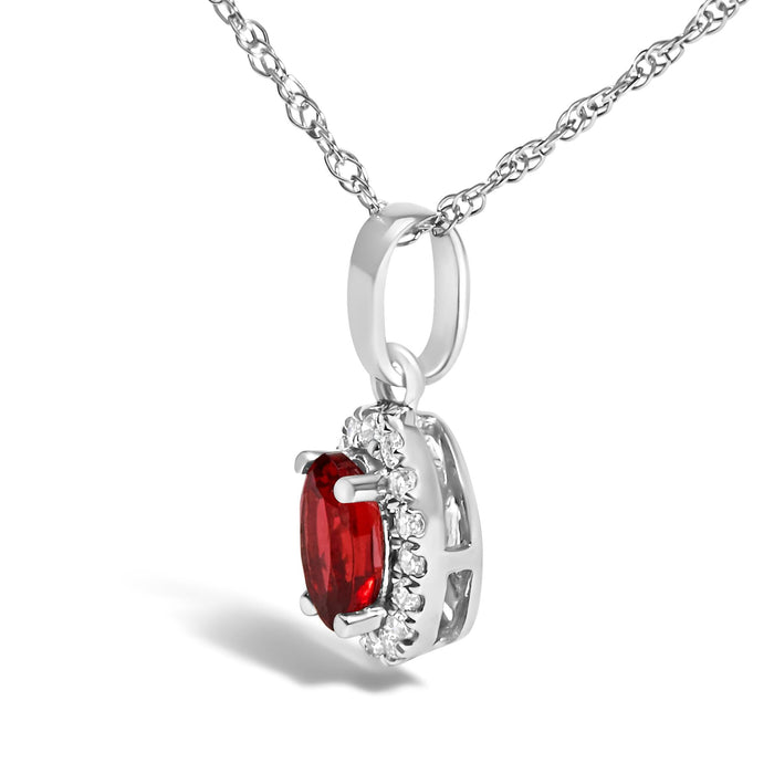 5x3mm Gemstone and Diamond Accent Halo Oval Shape Pendant Necklace in 10K White Gold, photo 15
