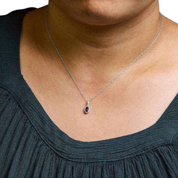 5x3mm Gemstone and Diamond Accent Halo Oval Shape Pendant Necklace in 10K White Gold, photo 11