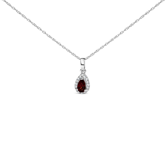 Collar con colgante de halo en forma de pera con gema de 5x3mm y detalle de diamante en oro blanco de 10K, foto 3
