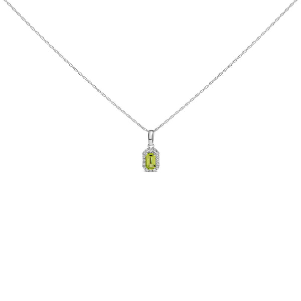 5x3mm Gemstone and Diamond Accent Halo Octagonal Shape Pendant Necklace in 10K White Gold, photo 2