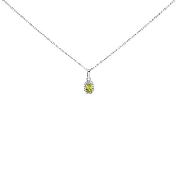 5x3mm Gemstone and Diamond Accent Halo Oval Shape Pendant Necklace in 10K White Gold, photo 2