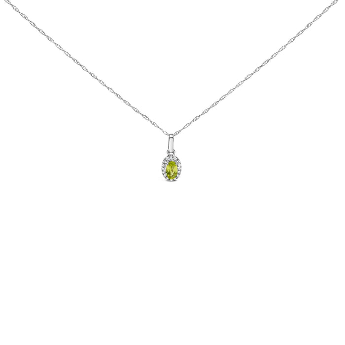 5x3mm Gemstone and Diamond Accent Halo Oval Shape Pendant Necklace in 10K White Gold, photo 2