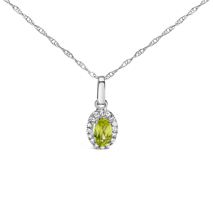 5x3mm Gemstone and Diamond Accent Halo Oval Shape Pendant Necklace in 10K White Gold, photo 6