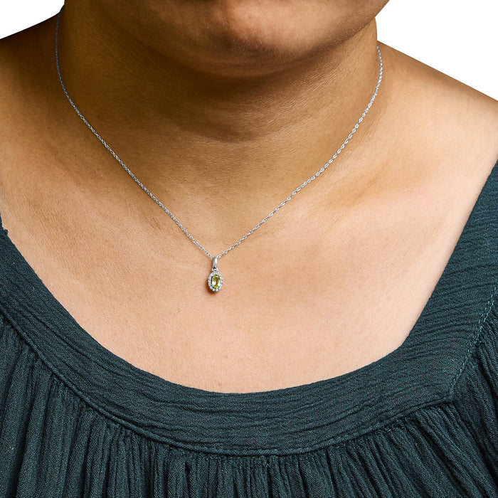 5x3mm Gemstone and Diamond Accent Halo Oval Shape Pendant Necklace in 10K White Gold, photo 10