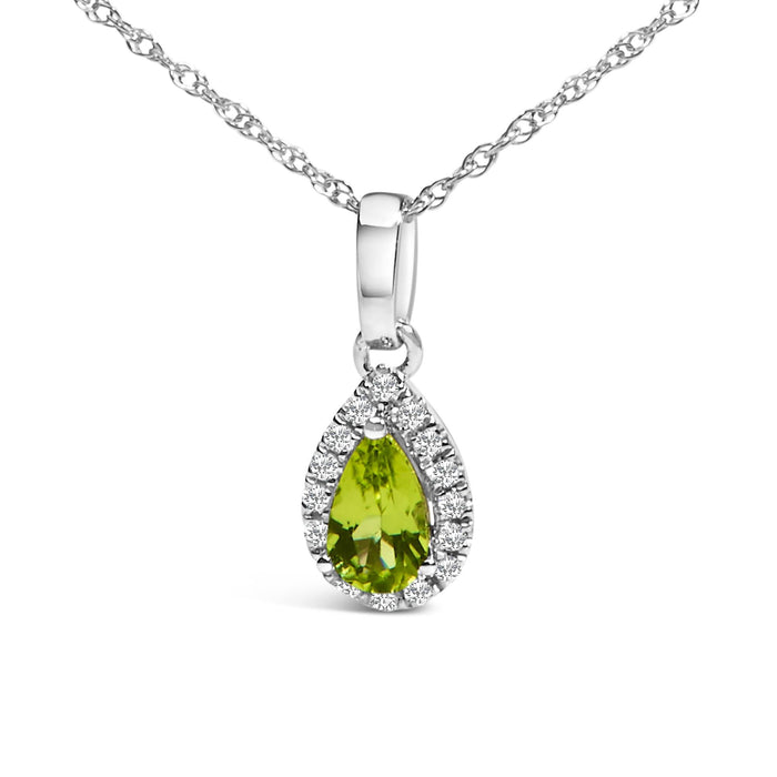 Collar con colgante de halo en forma de pera con gema de 5x3mm y detalle de diamante en oro blanco de 10K, foto 6